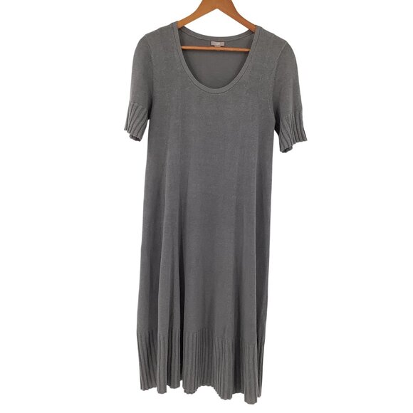 J. Jill Small Gray Short Sleeve Ribbed Hem Knit Dress Oversized Linen Maxi - Picture 2 of 9